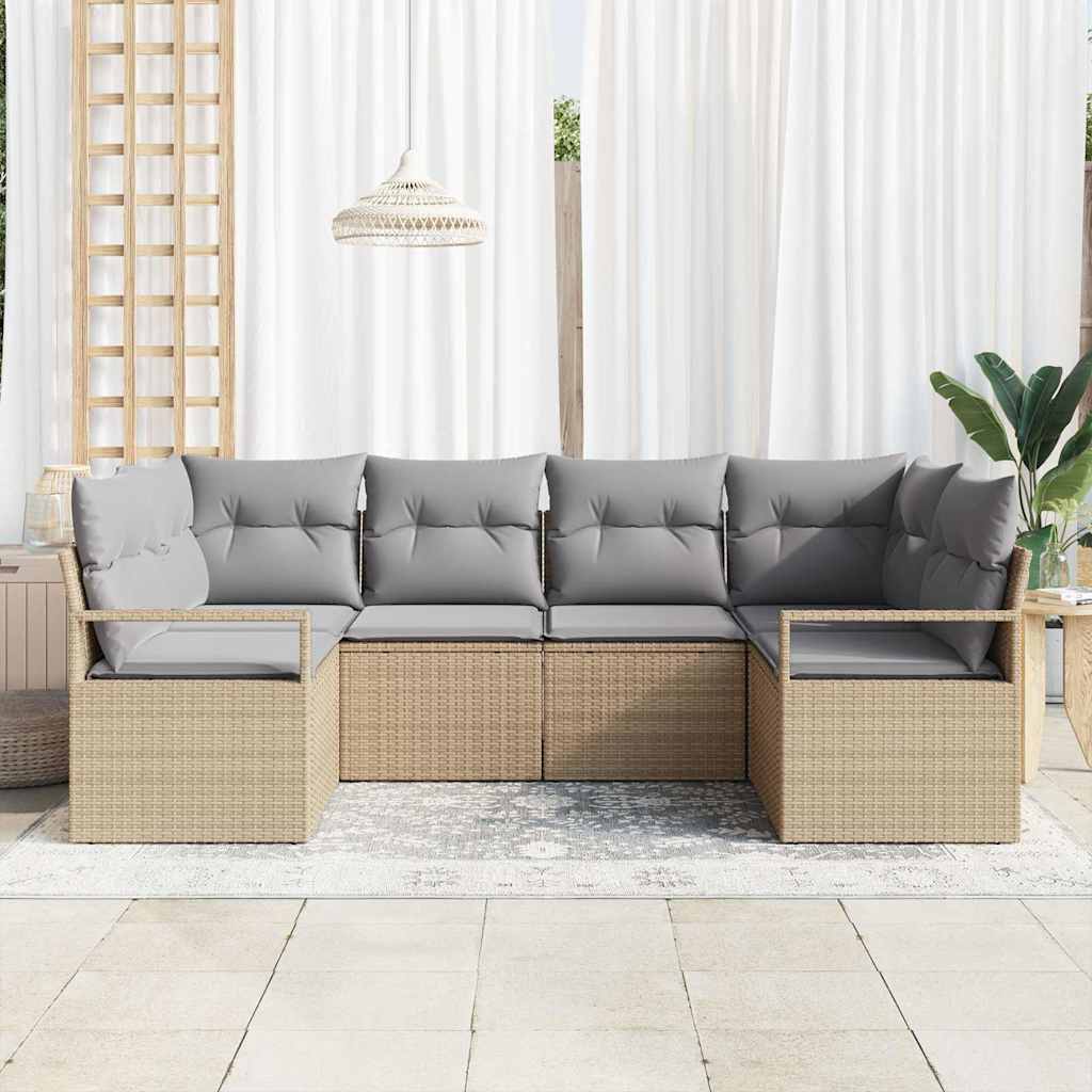 Set di divani con cuscino 6 pcs Beige polyrattan