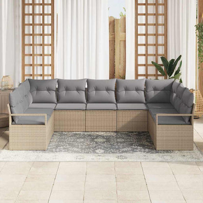 Set di divani con cuscino 9 pcs Beige polyrattan