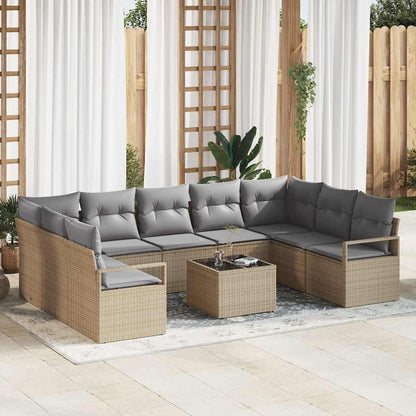 Set di divani con cuscino 10 pcs Beige Polyrattan