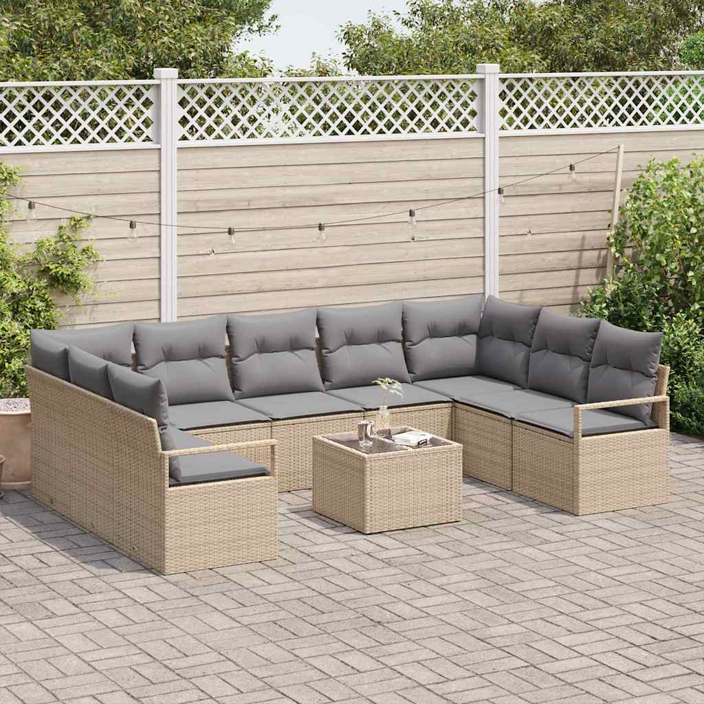 Set di divani con cuscino 10 pcs Beige Polyrattan