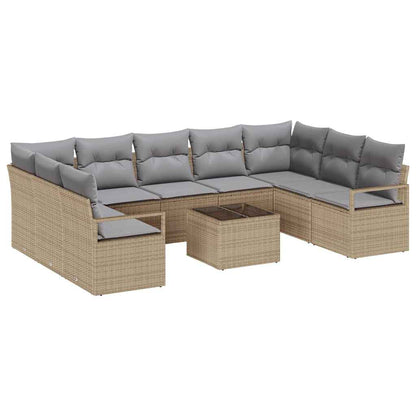 Set di divani con cuscino 10 pcs Beige Polyrattan