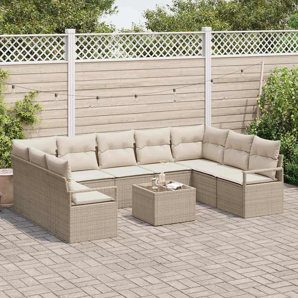 Set di divani con cuscino 10 pcs Beige Polyrattan