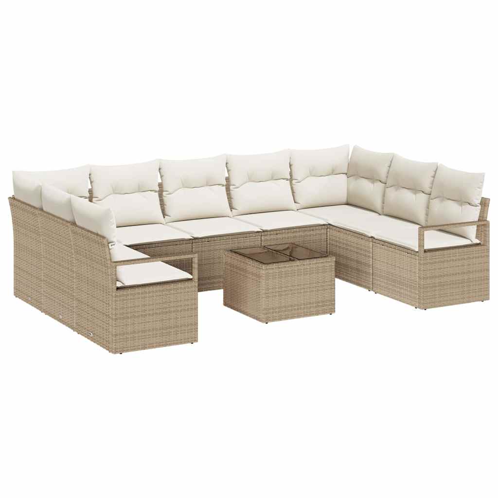 Set di divani con cuscino 10 pcs Beige Polyrattan