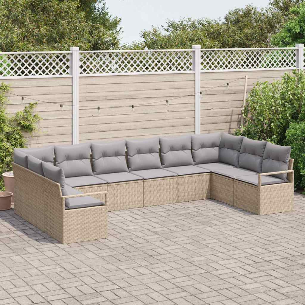 Set di divani con cuscino 10 pcs Beige Polyrattan