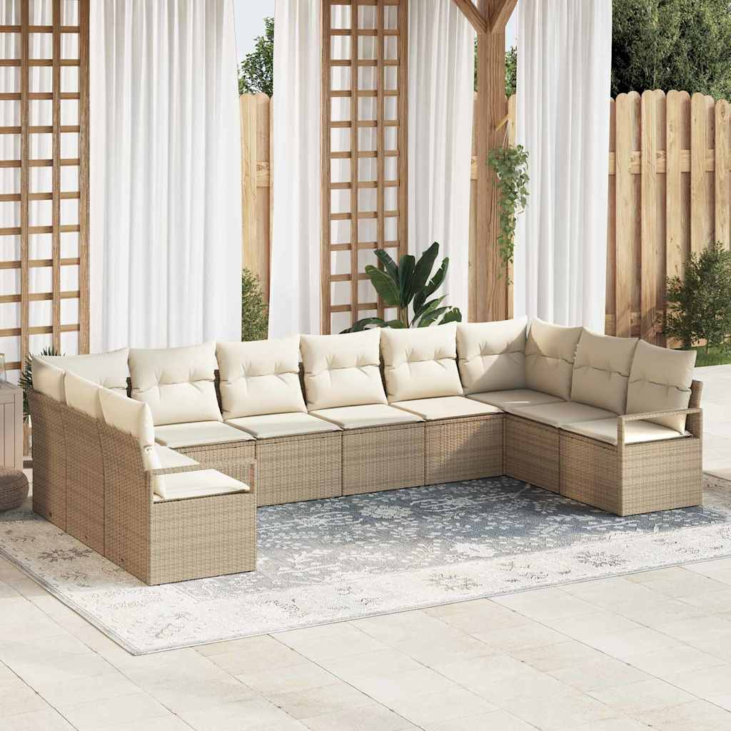 Set di divani con cuscino 10 pcs Beige Polyrattan