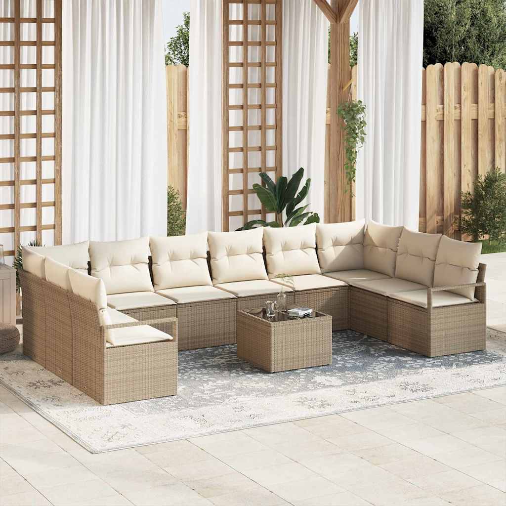 Set di divani con cuscino 11 pcs Beige Polyrattan