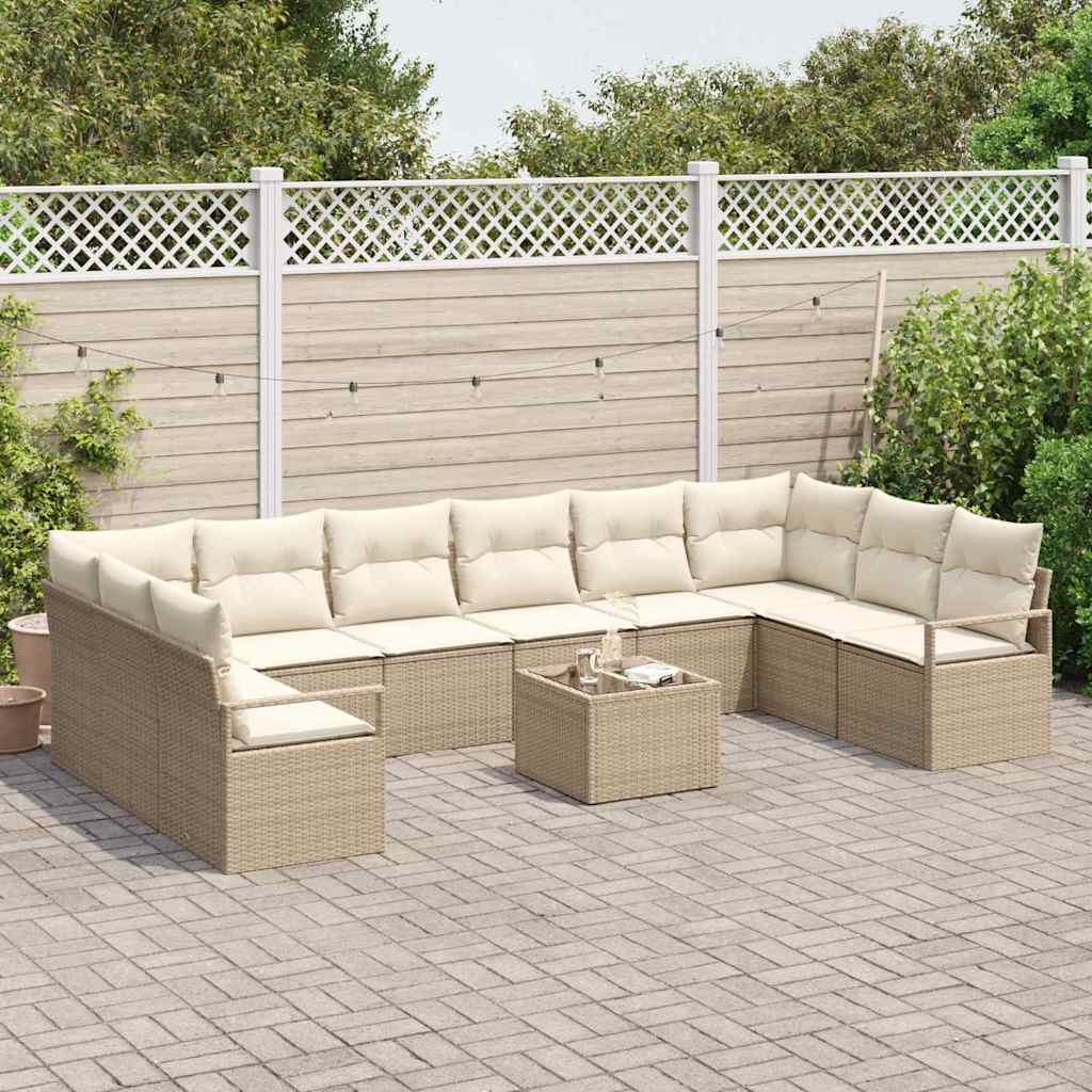Set di divani con cuscino 11 pcs Beige Polyrattan