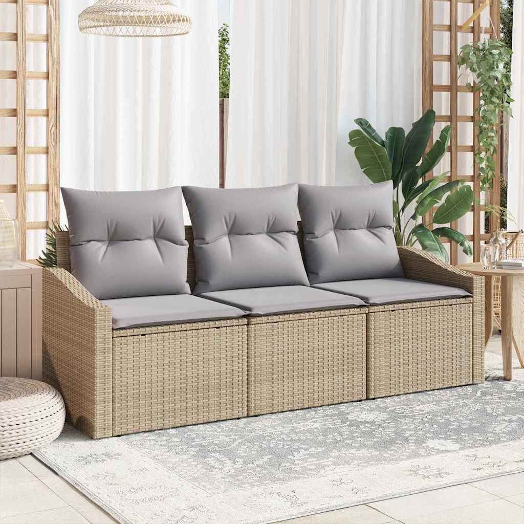 Set di divani con cuscino 3 pcs Beige polyrattan