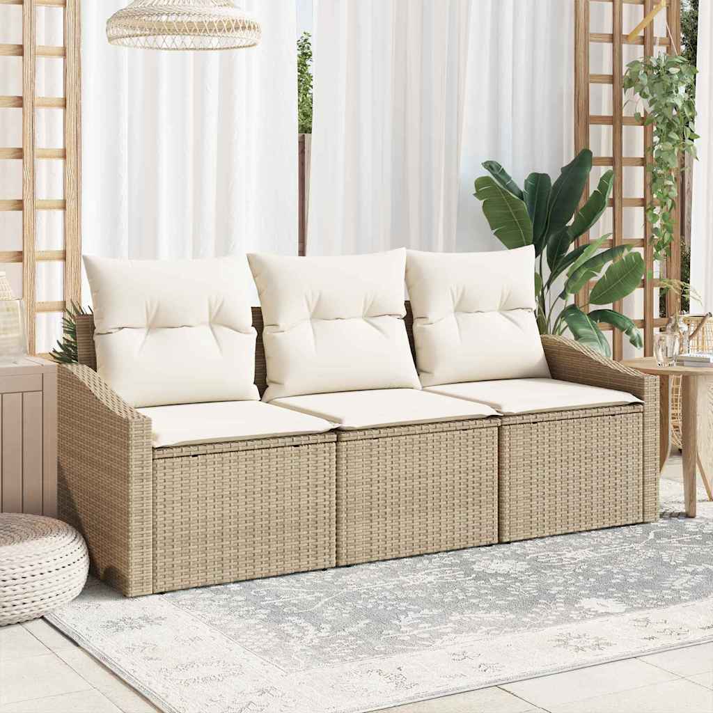 Set di divani con cuscino 3 pcs Beige polyrattan