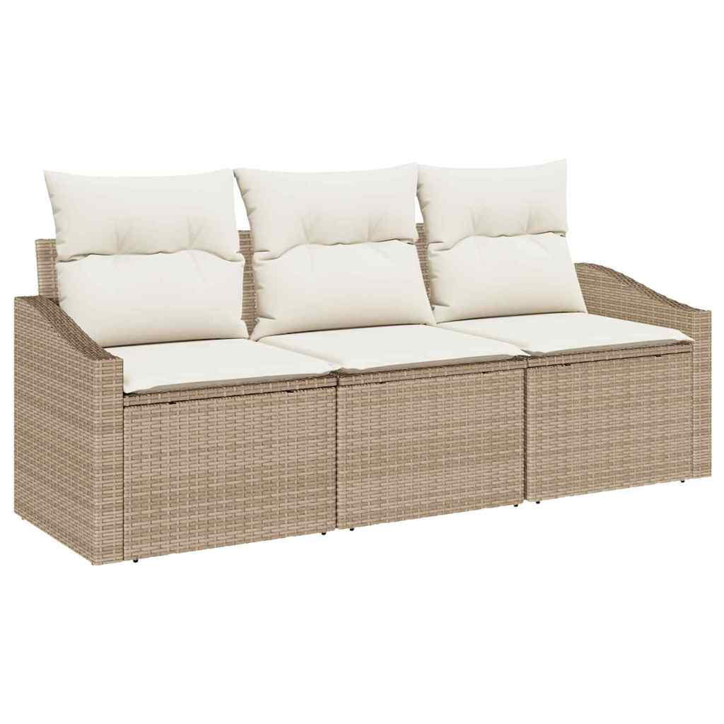 Set di divani con cuscino 3 pcs Beige polyrattan