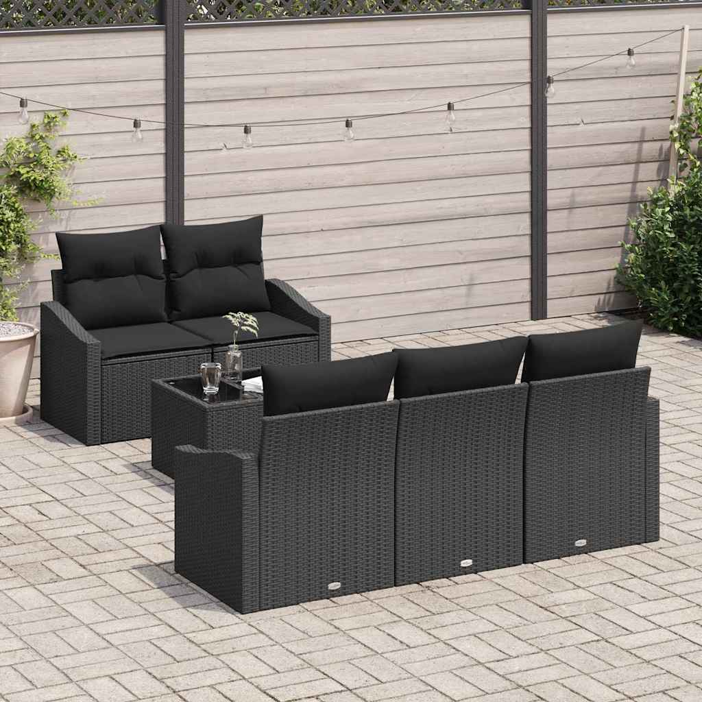 Set di divani con cuscino con cuscino 6 pcs Nero polyrattan