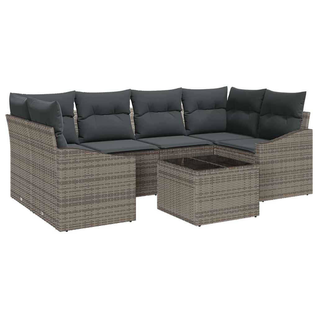 Set di divani con cuscino con cuscino 7 pcs Grigio polyrattan