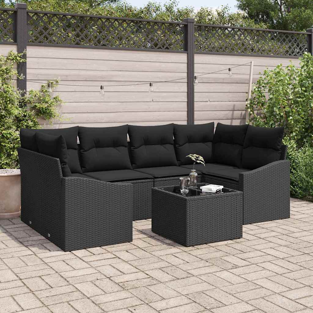 Set di divani con cuscino con cuscino 7 pcs Nero polyrattan