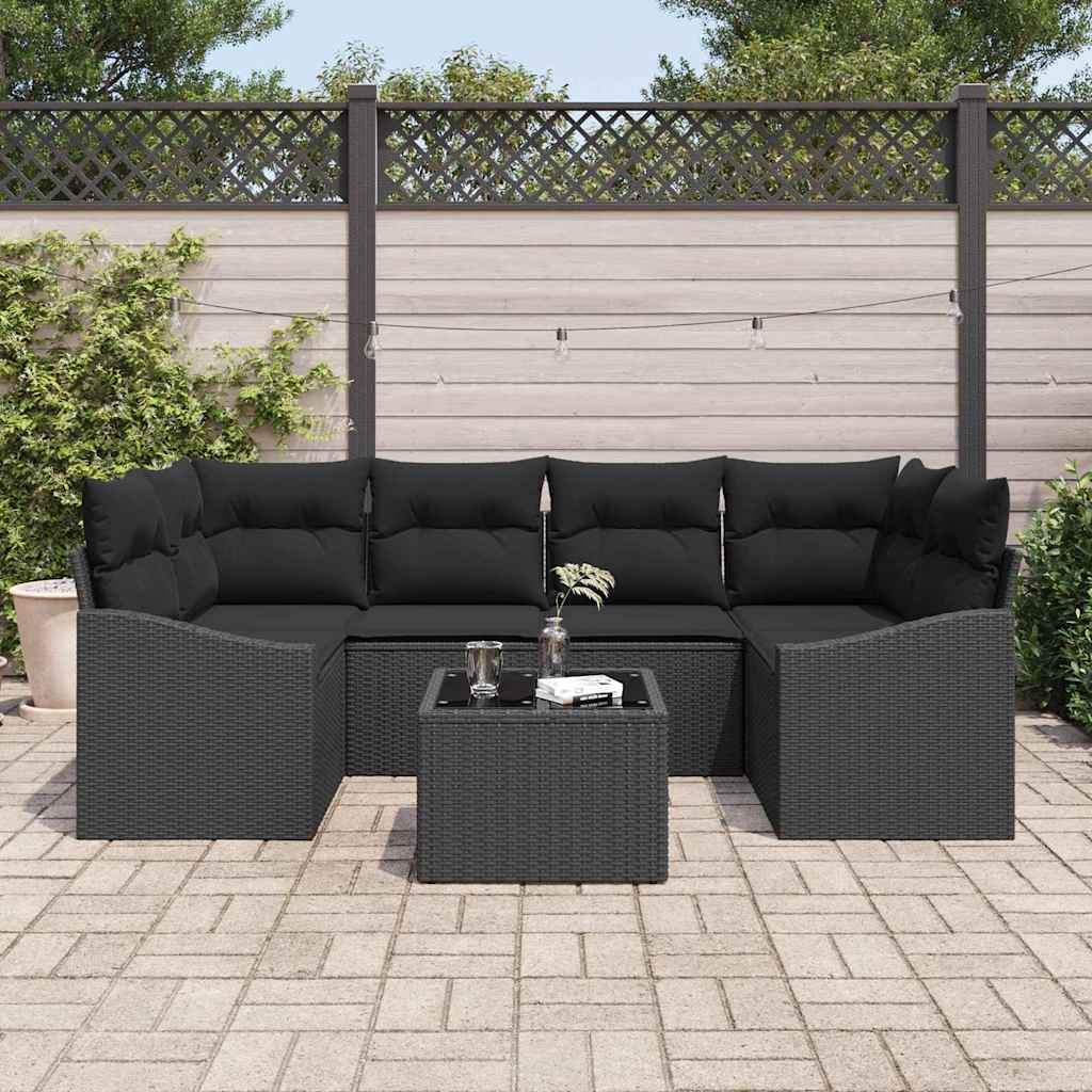 Set di divani con cuscino con cuscino 7 pcs Nero polyrattan
