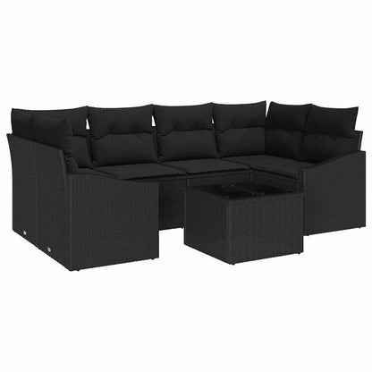 Set di divani con cuscino con cuscino 7 pcs Nero polyrattan