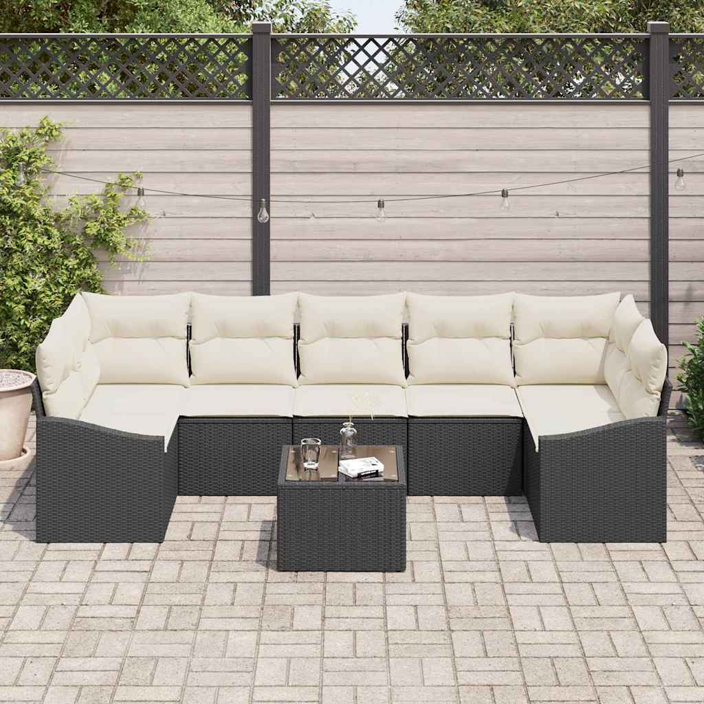 Set di divani Nero e Crema 55 x 55 x 37 cm polyrattan