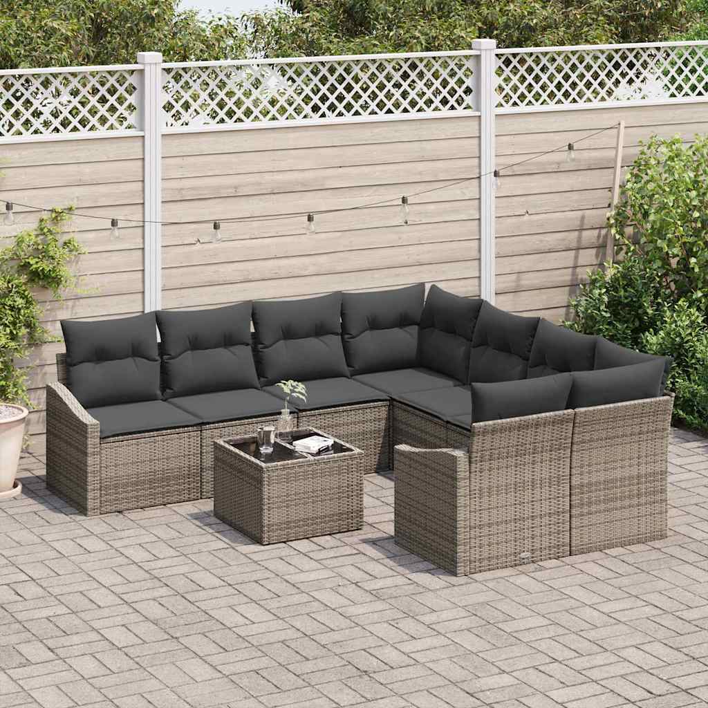 Set di divani con cuscino con cuscino 9 pcs Grigio polyrattan