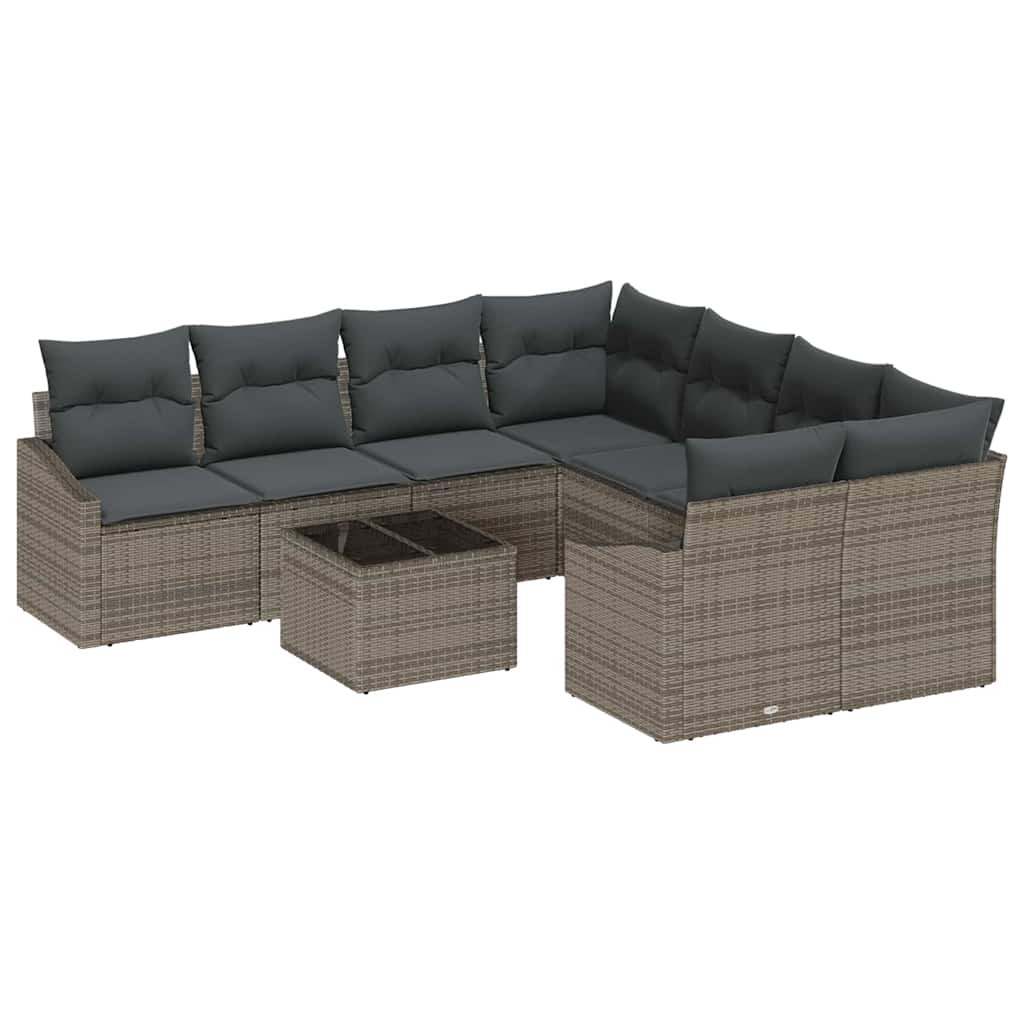 Set di divani con cuscino con cuscino 9 pcs Grigio polyrattan
