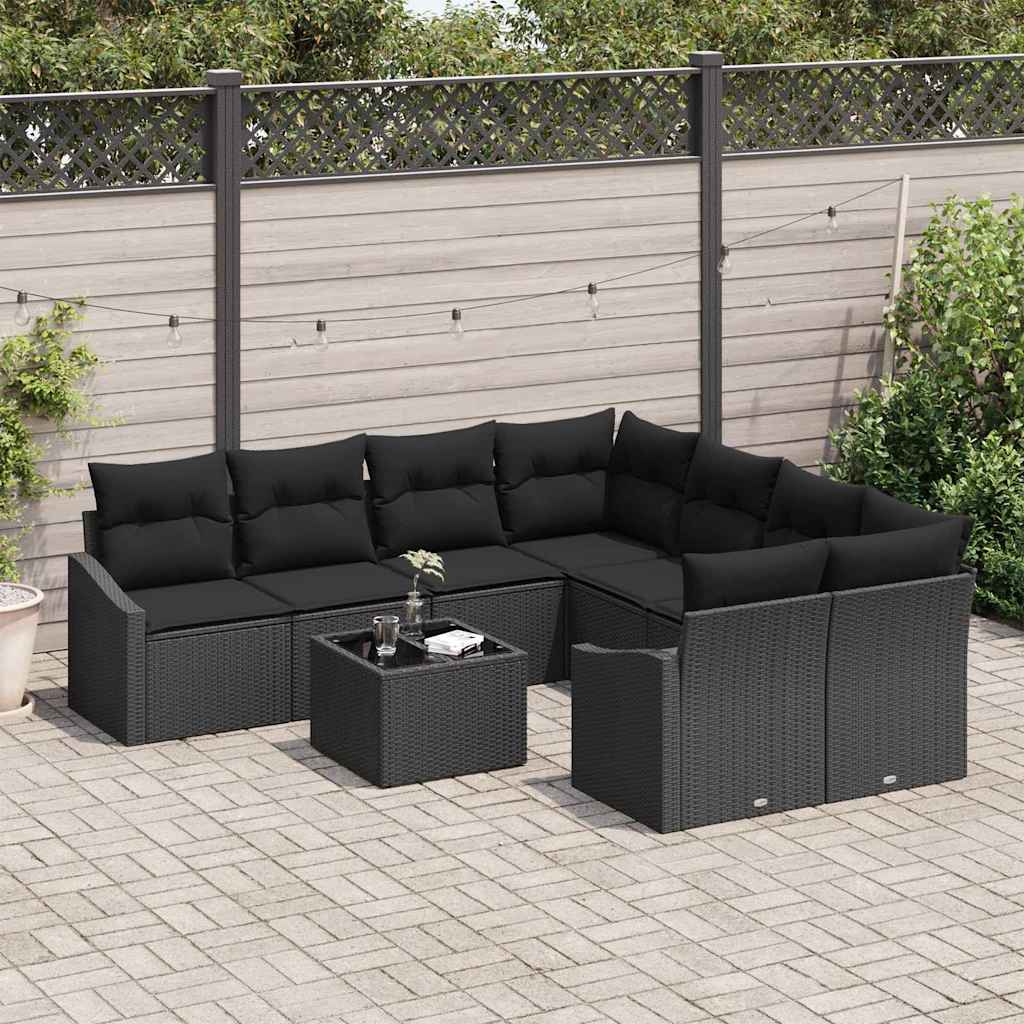 Set di divani con cuscino con cuscino 9 pcs Nero polyrattan