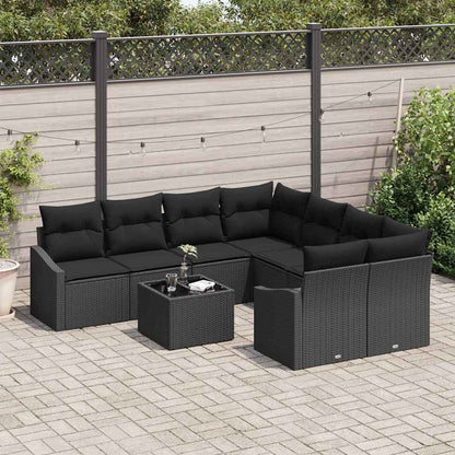 Set di divani con cuscino con cuscino 9 pcs Nero polyrattan
