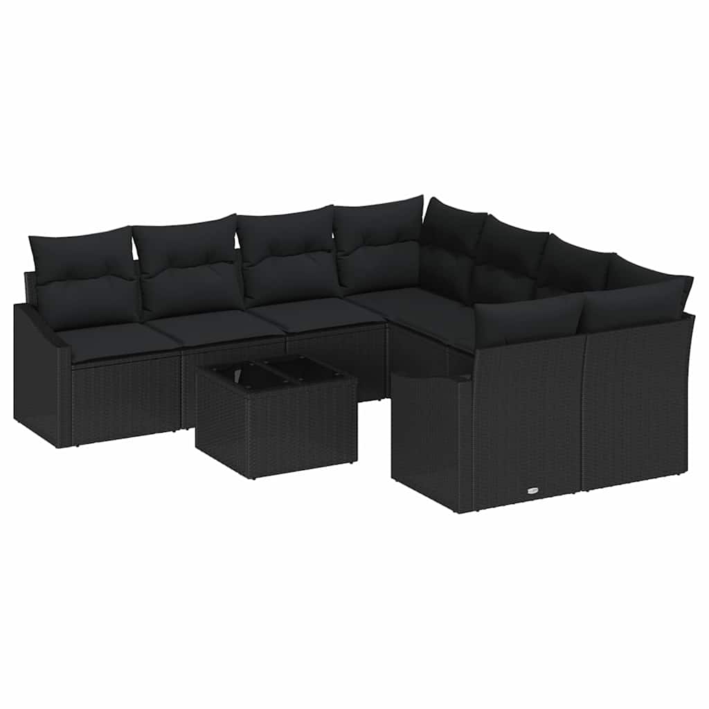 Set di divani con cuscino con cuscino 9 pcs Nero polyrattan