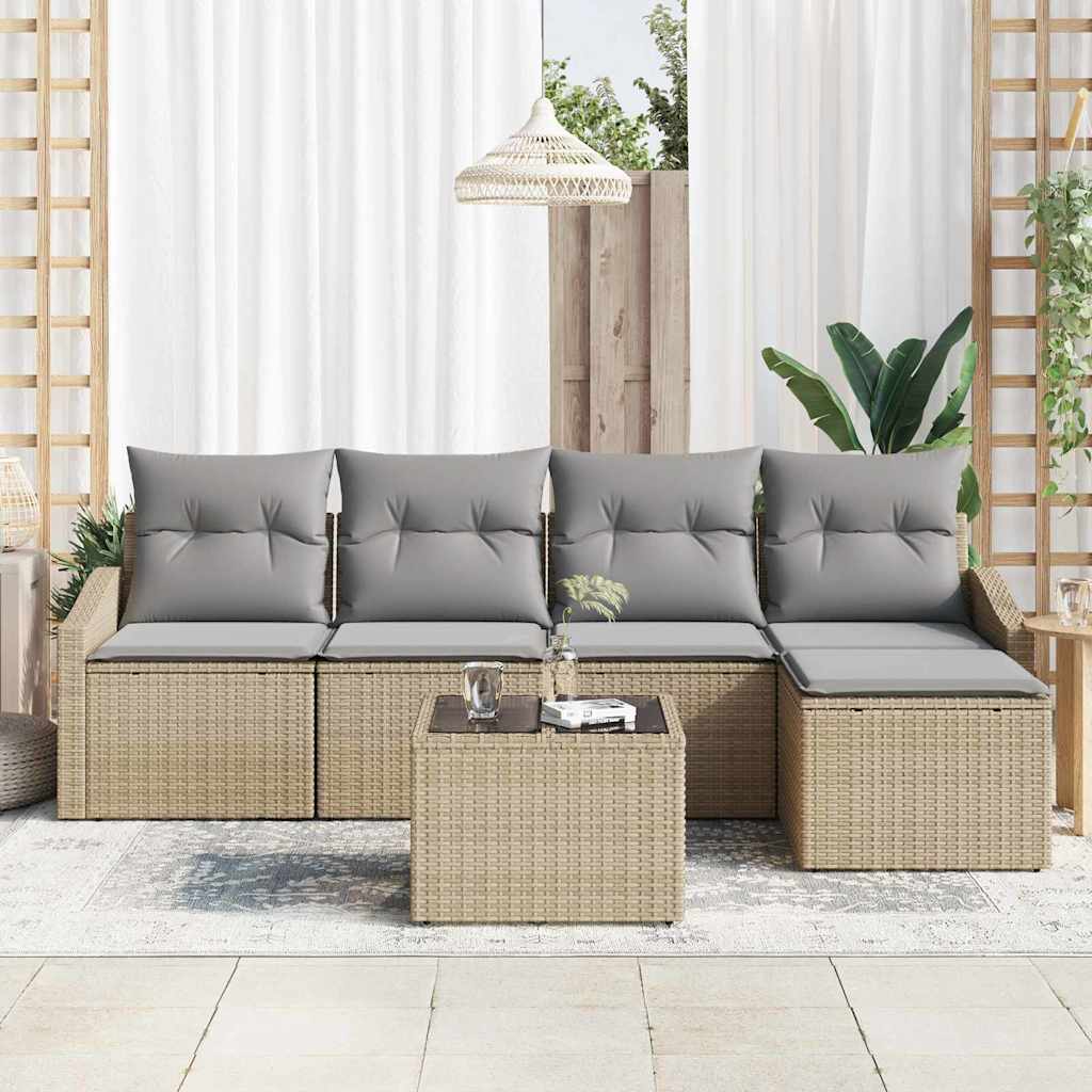 Set di divani con cuscino 6 pcs Beige polyrattan