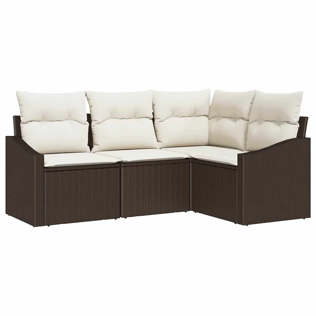 Set di divani con cuscino 4 pcs Marrone polyrattan