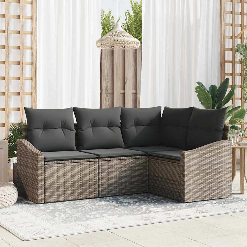 Set di divani con cuscino 4 pcs Grigio polyrattan
