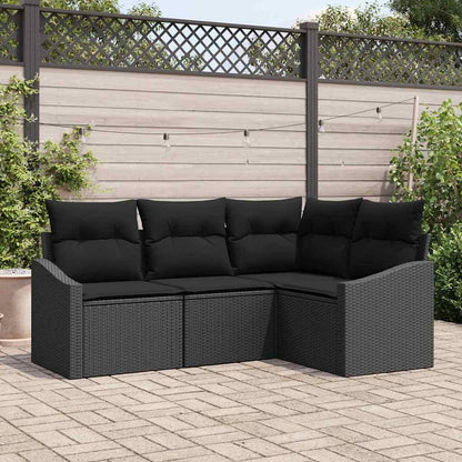 Set di divani con cuscino 4 pcs Nero polyrattan