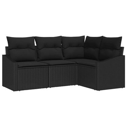Set di divani con cuscino 4 pcs Nero polyrattan