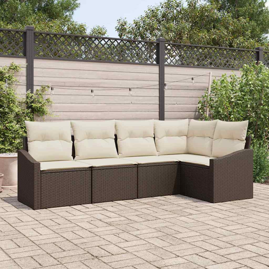 Set di divani con cuscino 5 pcs Marrone polyrattan