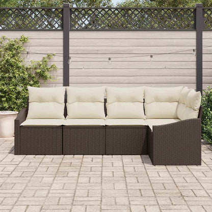 Set di divani con cuscino 5 pcs Marrone polyrattan