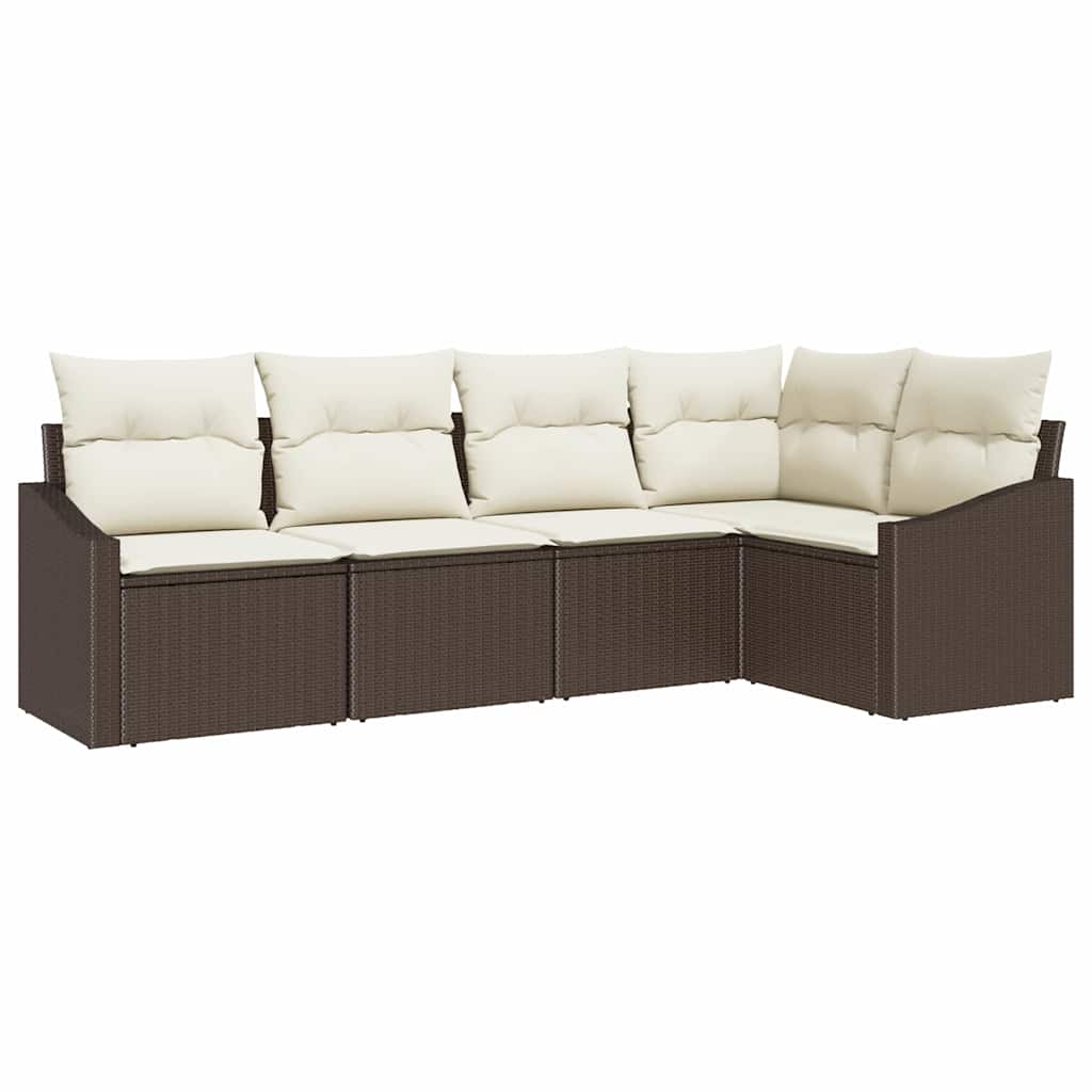 Set di divani con cuscino 5 pcs Marrone polyrattan