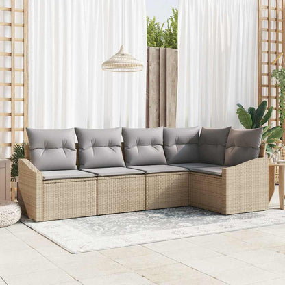 Set di divani con cuscino 5 pcs Beige polyrattan