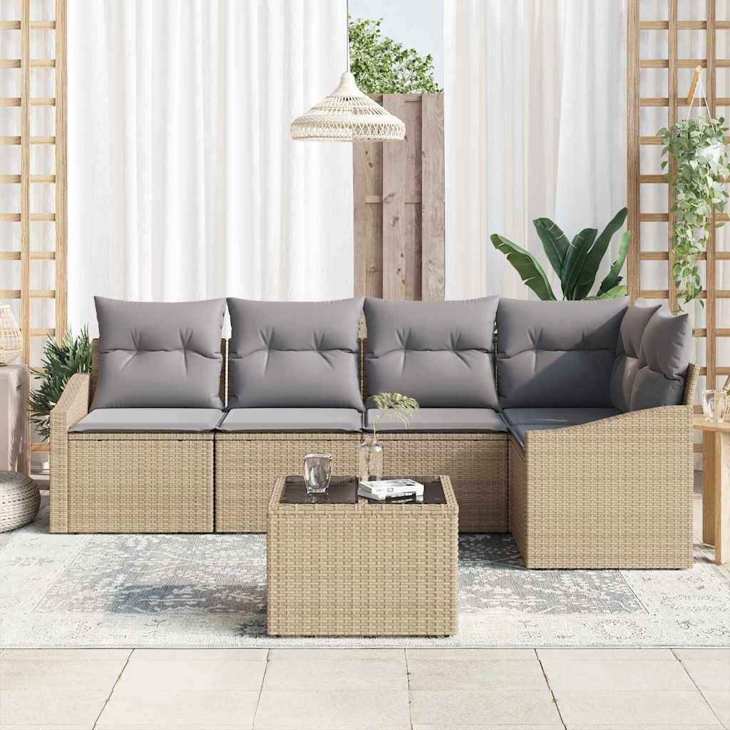 Set di divani con cuscino 6 pcs Beige polyrattan