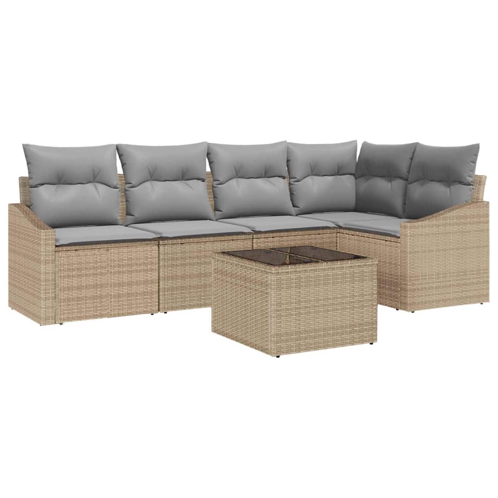 Set di divani con cuscino 6 pcs Beige polyrattan
