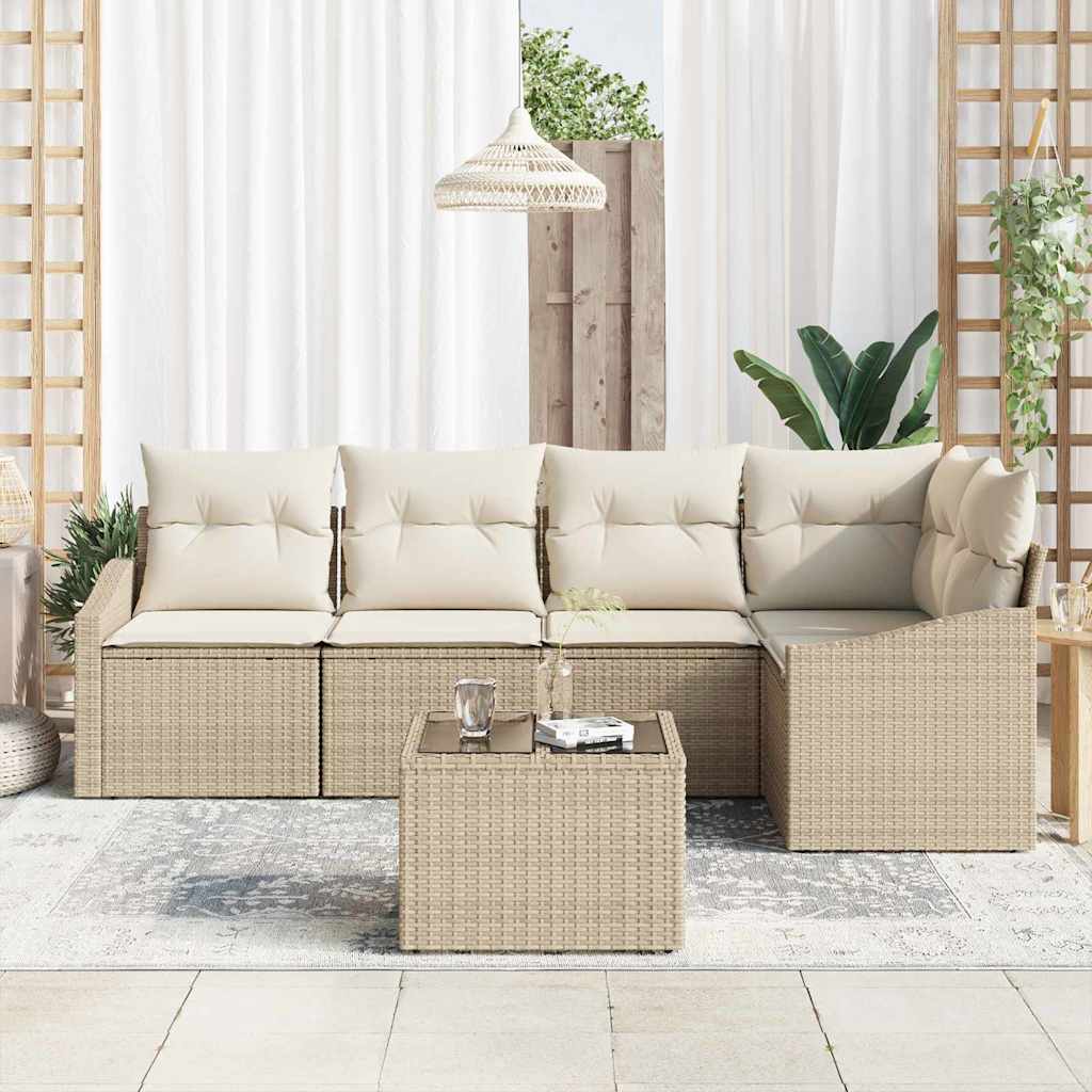 Set di divani con cuscino 6 pcs Beige polyrattan