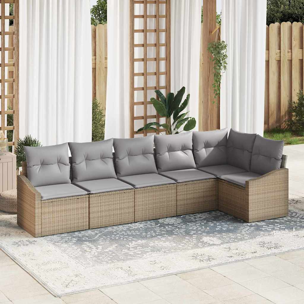 Set di divani con cuscino 6 pcs Beige polyrattan
