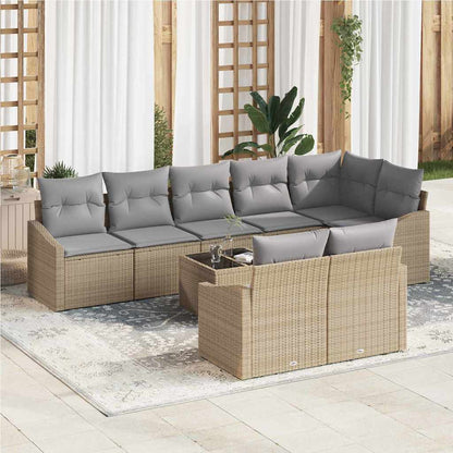 Set di divani con cuscino 9 pcs Beige polyrattan