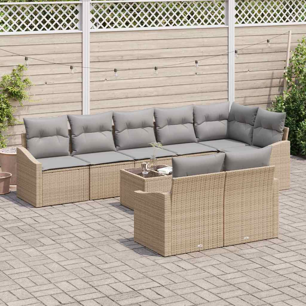 Set di divani con cuscino 9 pcs Beige polyrattan