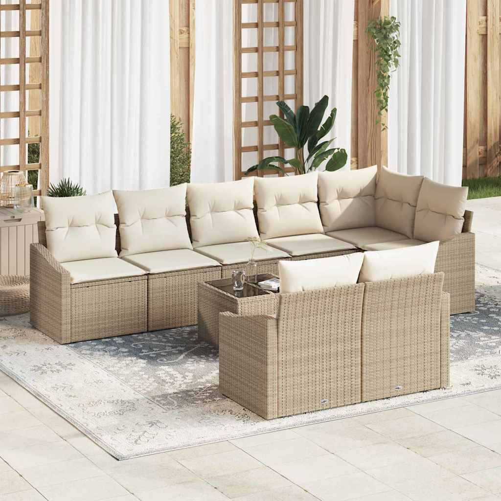 Set di divani con cuscino 9 pcs Beige polyrattan