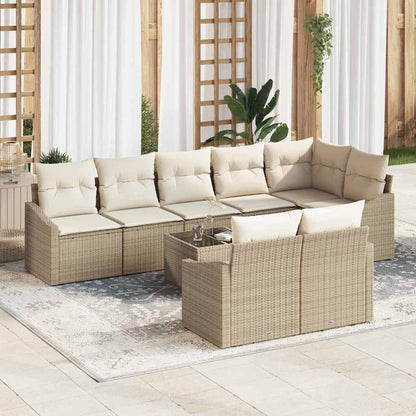 Set di divani con cuscino 9 pcs Beige polyrattan