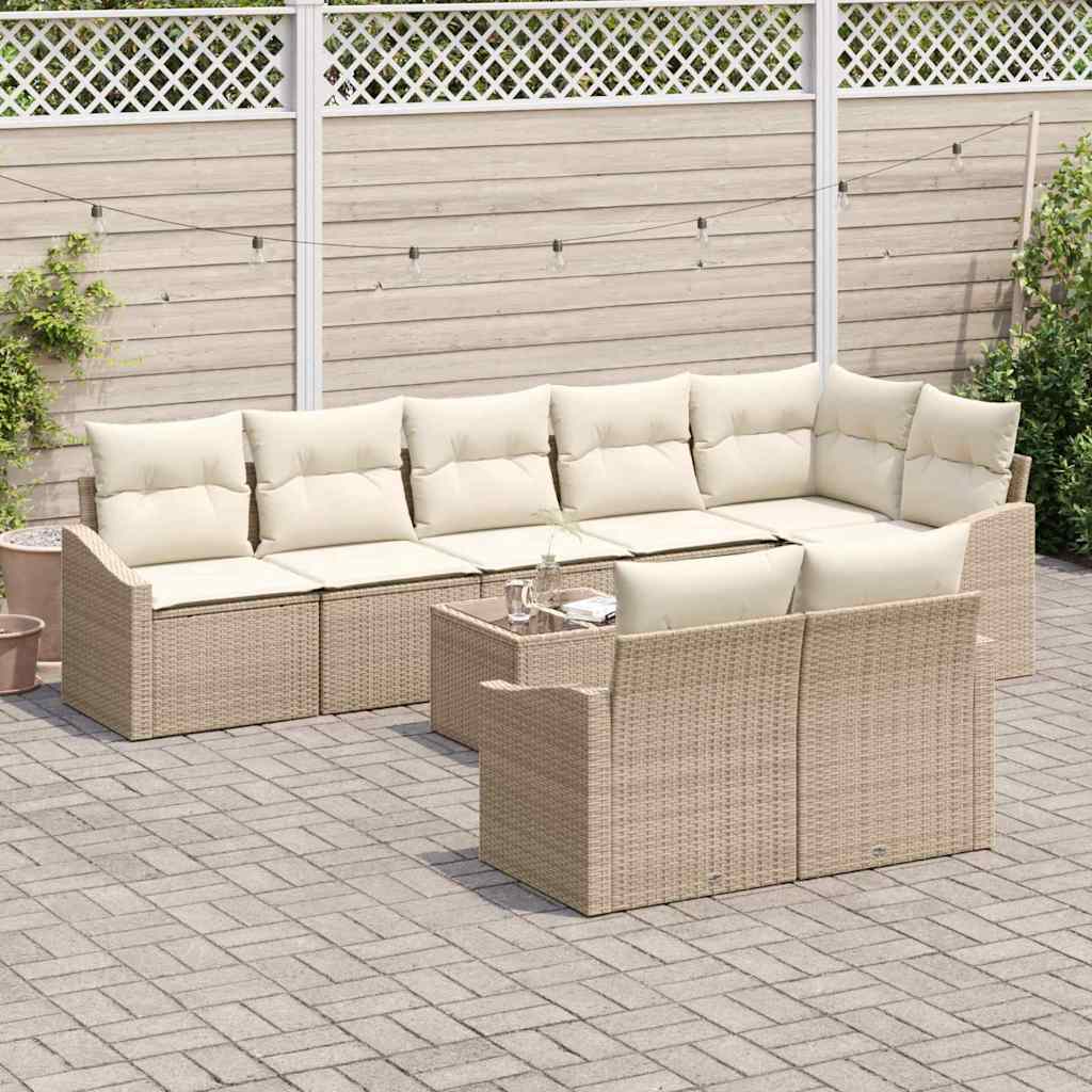 Set di divani con cuscino 9 pcs Beige polyrattan