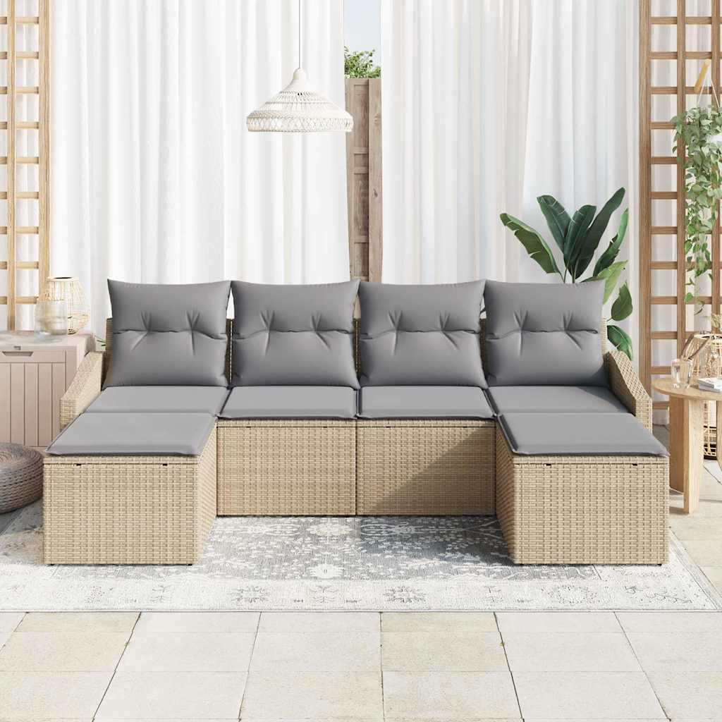 Set di divani con cuscino 6 pcs Beige polyrattan