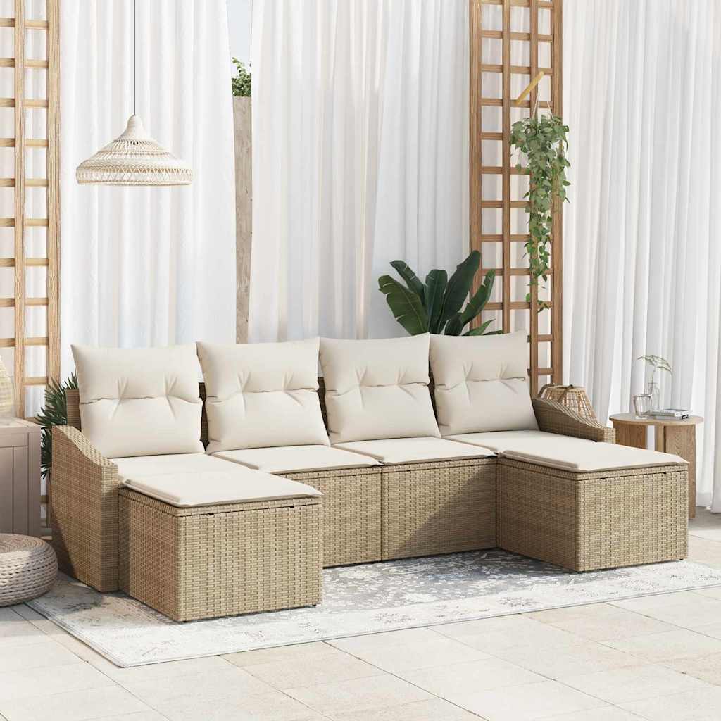 Set di divani con cuscino 6 pcs Beige polyrattan
