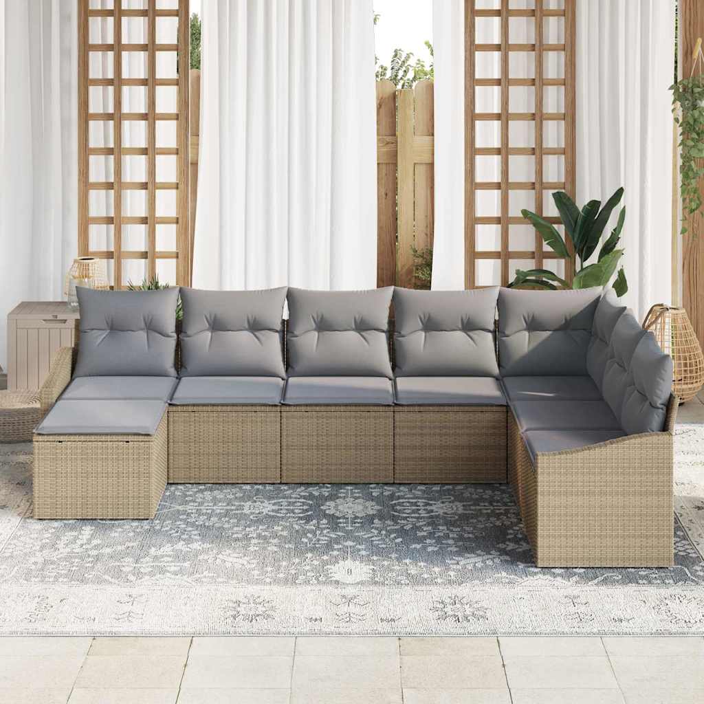 Set di divani con cuscino 8 pcs Beige polyrattan