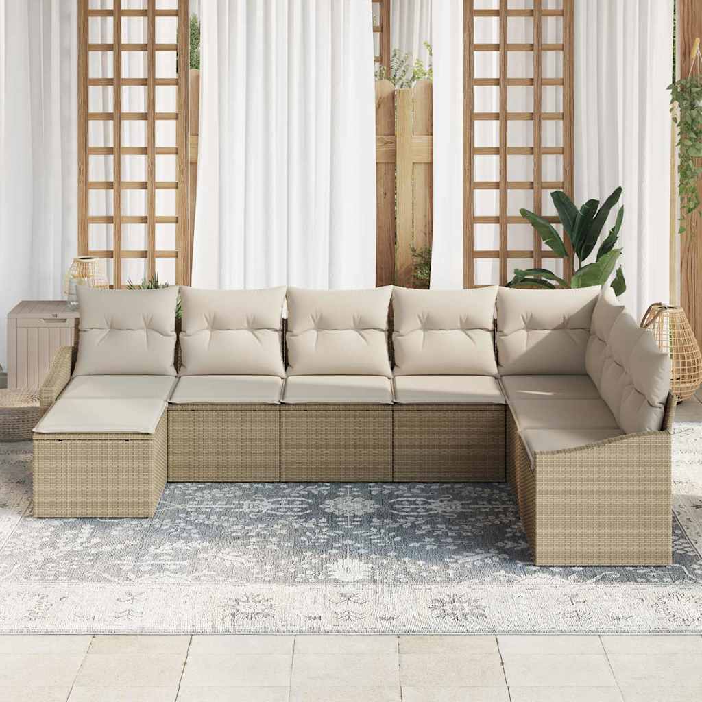 Set di divani con cuscino 8 pcs Beige polyrattan