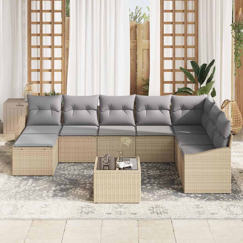 Set di divani con cuscino 9 pcs Beige polyrattan