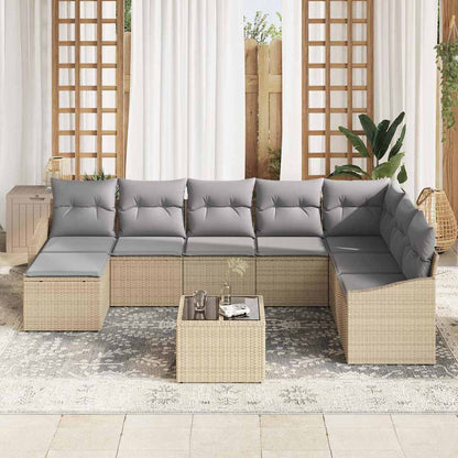 Set di divani con cuscino 9 pcs Beige polyrattan