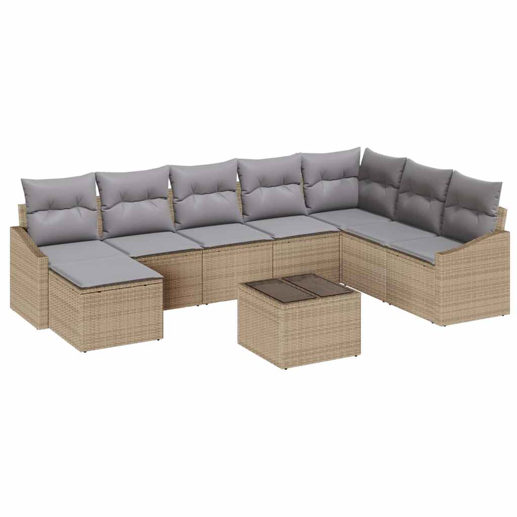 Set di divani con cuscino 9 pcs Beige polyrattan